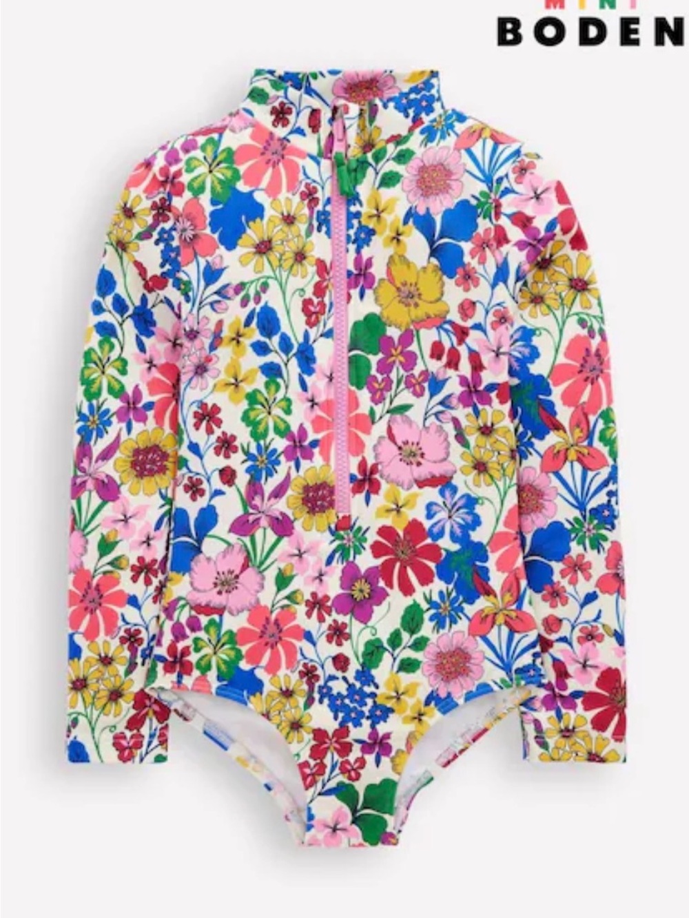 Mini Boden Girls' Floral Long-Sleeve One-Piece Swimsuit - Multi Floral